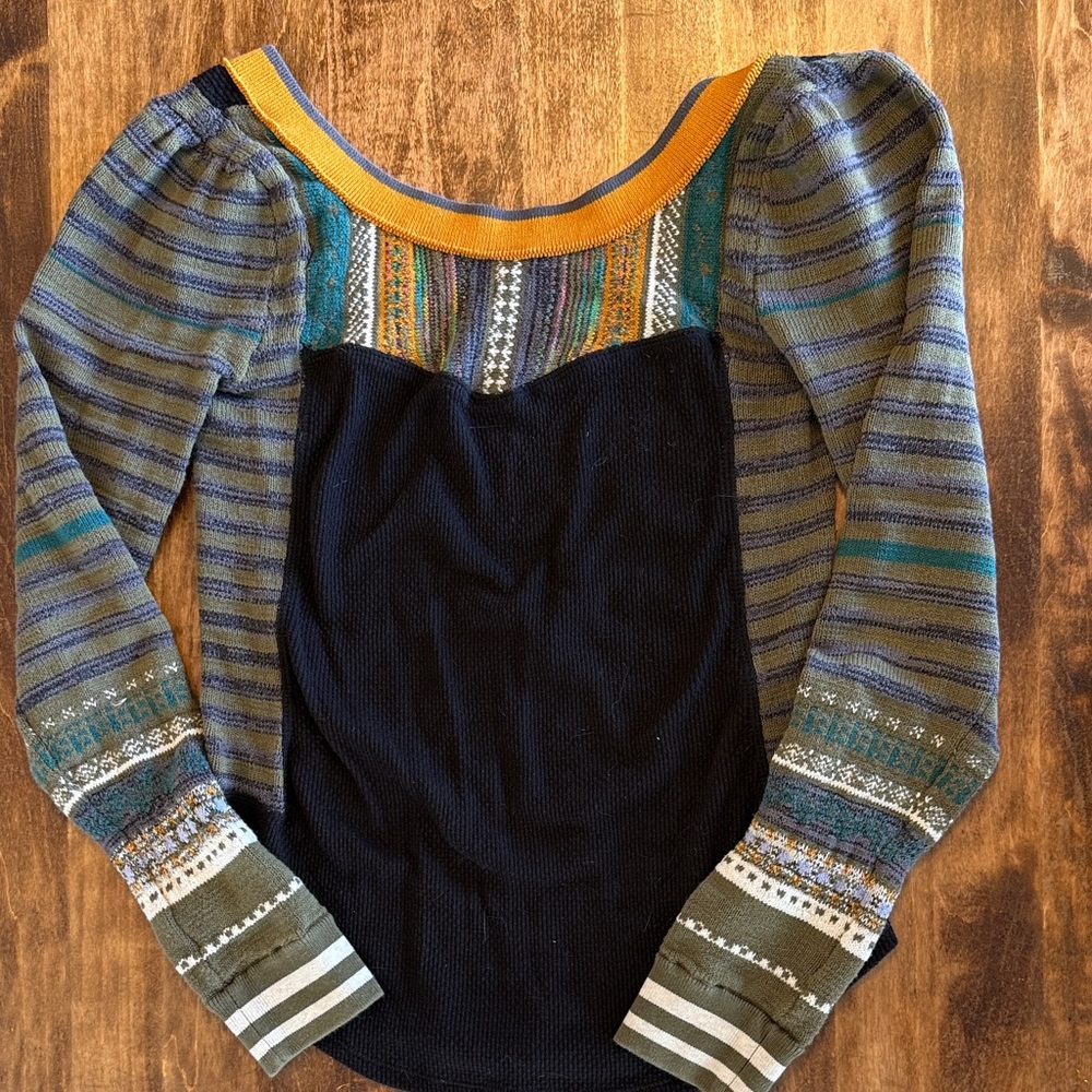 Free People Long Sleeve Top in Black, Olive, Teal and Mustard